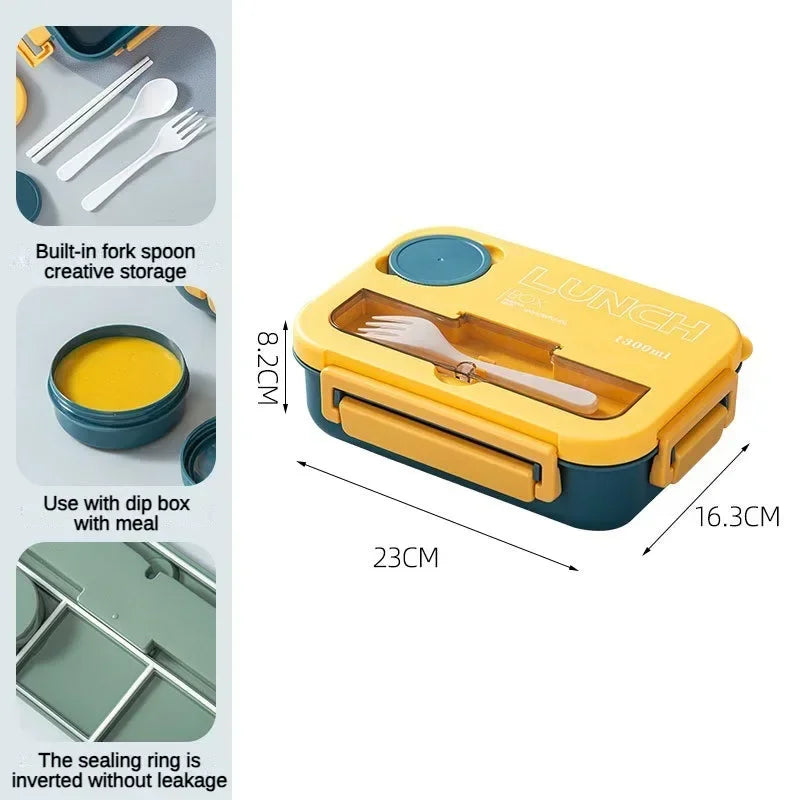 Compartment 1300ML Portable Lunch Box Kids Students Office Bento Box With Fork and Spoon Microwave Food Storage Container