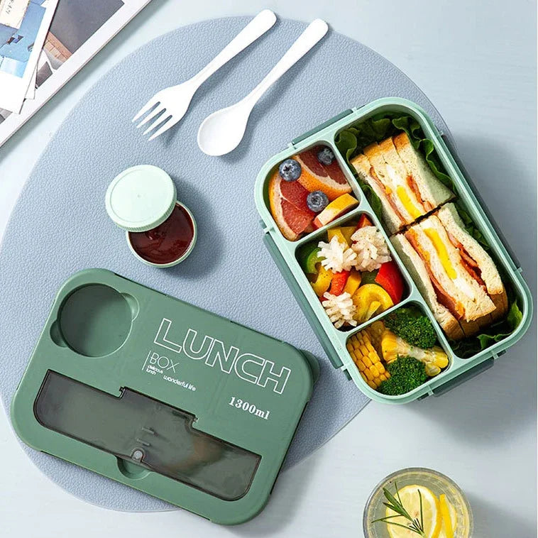 Compartment 1300ML Portable Lunch Box Kids Students Office Bento Box With Fork and Spoon Microwave Food Storage Container