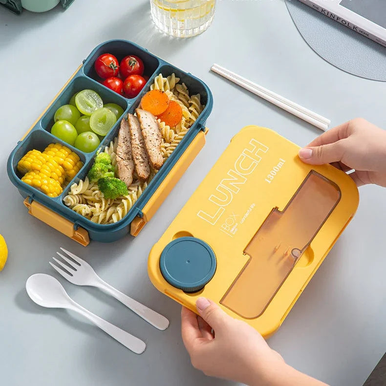 Compartment 1300ML Portable Lunch Box Kids Students Office Bento Box With Fork and Spoon Microwave Food Storage Container