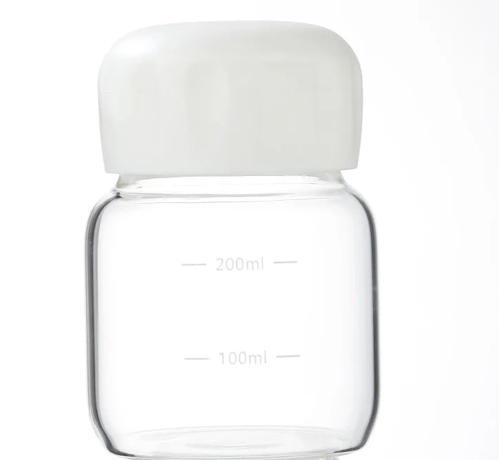 300ML Small Glass Water Bottles with Lid Portable Cute Mini Cylindrical Solid Color Leak Proof Water Cup Student Drinking Bottle