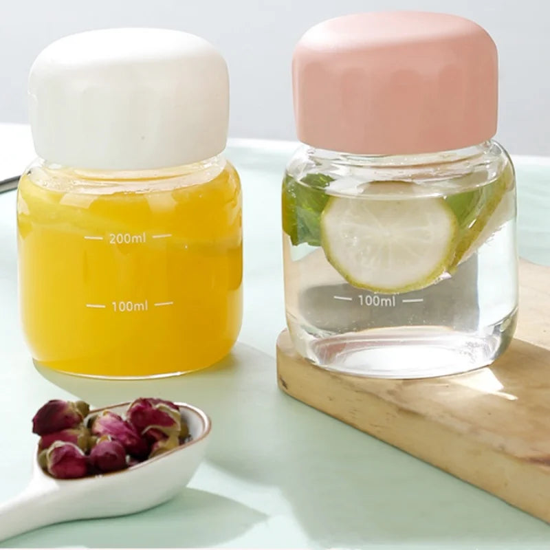 300ML Small Glass Water Bottles with Lid Portable Cute Mini Cylindrical Solid Color Leak Proof Water Cup Student Drinking Bottle