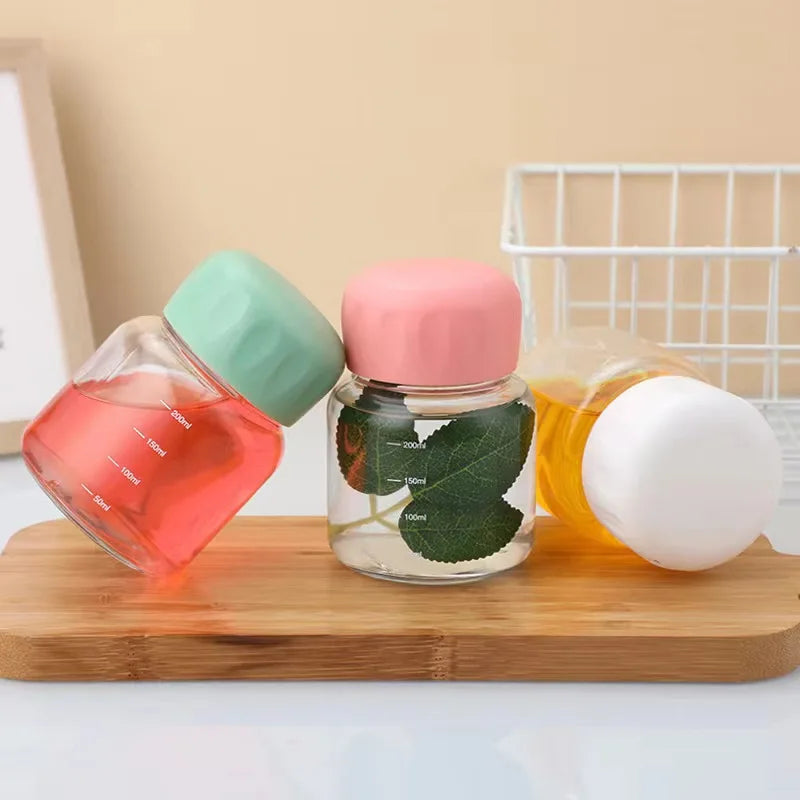 300ML Small Glass Water Bottles with Lid Portable Cute Mini Cylindrical Solid Color Leak Proof Water Cup Student Drinking Bottle