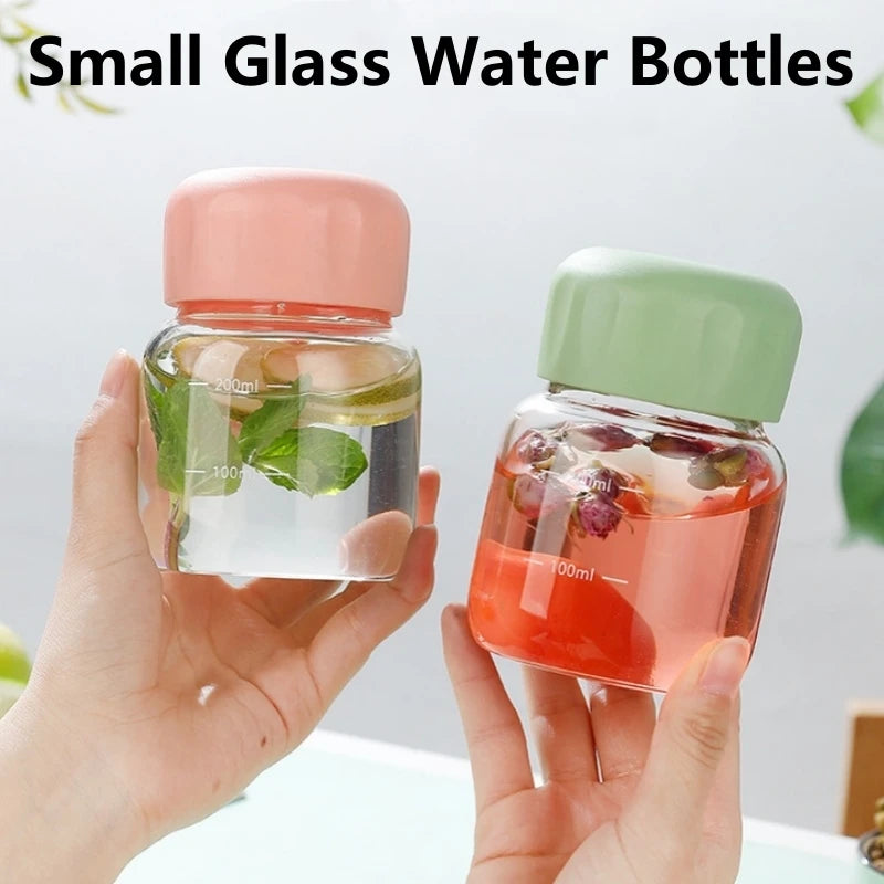 300ML Small Glass Water Bottles with Lid Portable Cute Mini Cylindrical Solid Color Leak Proof Water Cup Student Drinking Bottle
