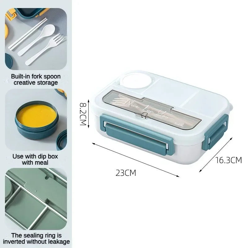 Compartment 1300ML Portable Lunch Box Kids Students Office Bento Box With Fork and Spoon Microwave Food Storage Container