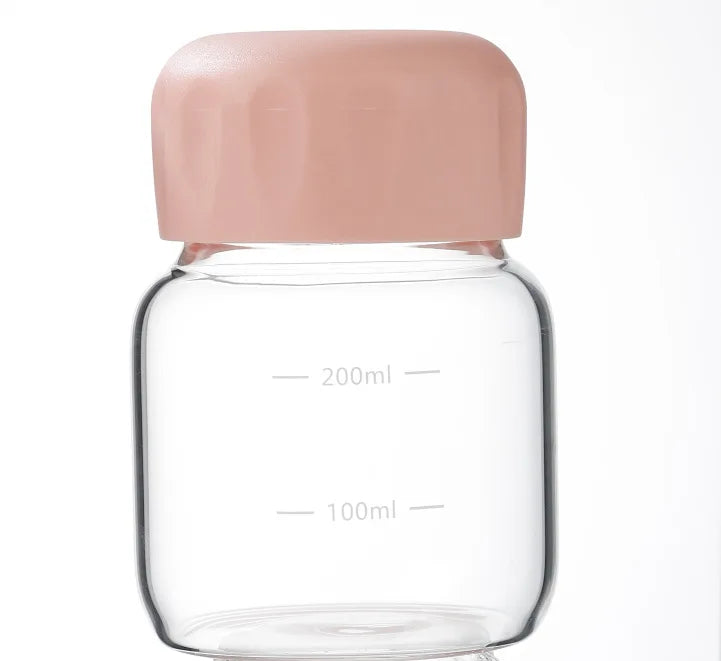 300ML Small Glass Water Bottles with Lid Portable Cute Mini Cylindrical Solid Color Leak Proof Water Cup Student Drinking Bottle