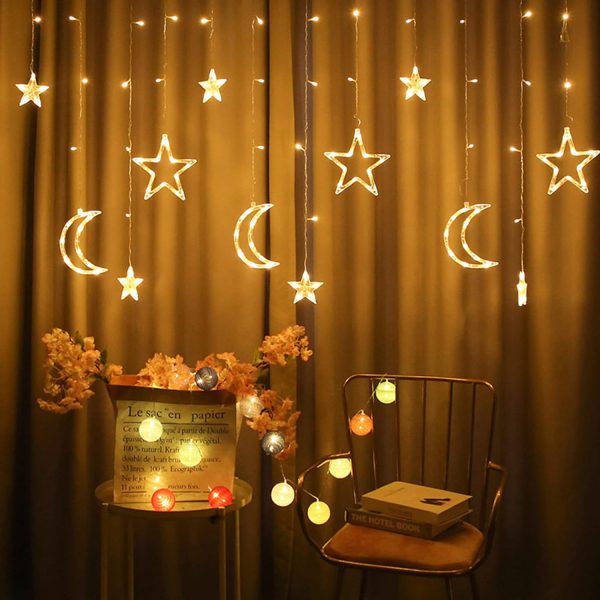 Ramadan Decoration Lights,star & Moon Curtain Lights( 10 ft Curtain Light )